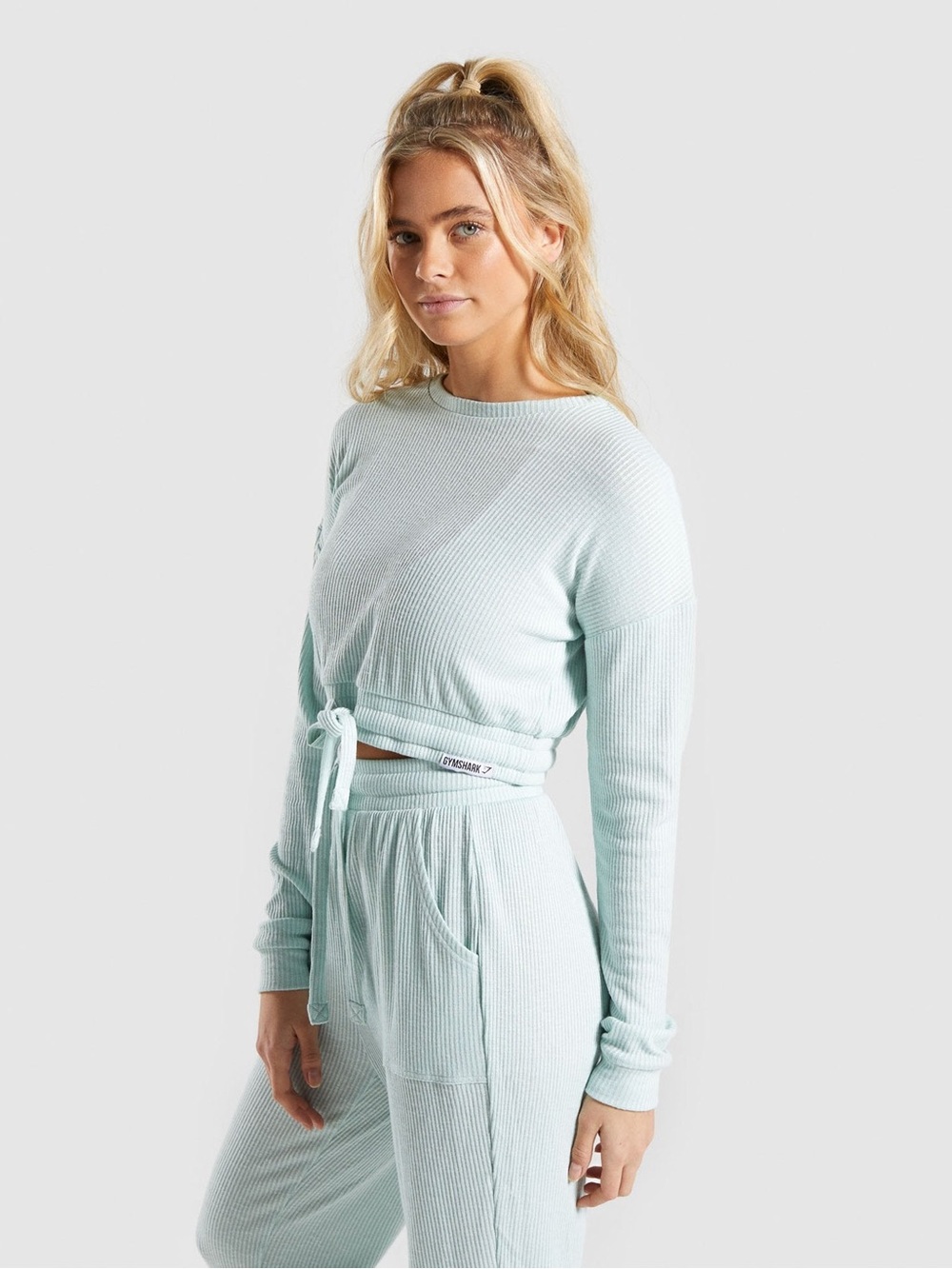 Gymshark Ribbed Lounge Cropped Ribbed Sweater Top in Washed Mint